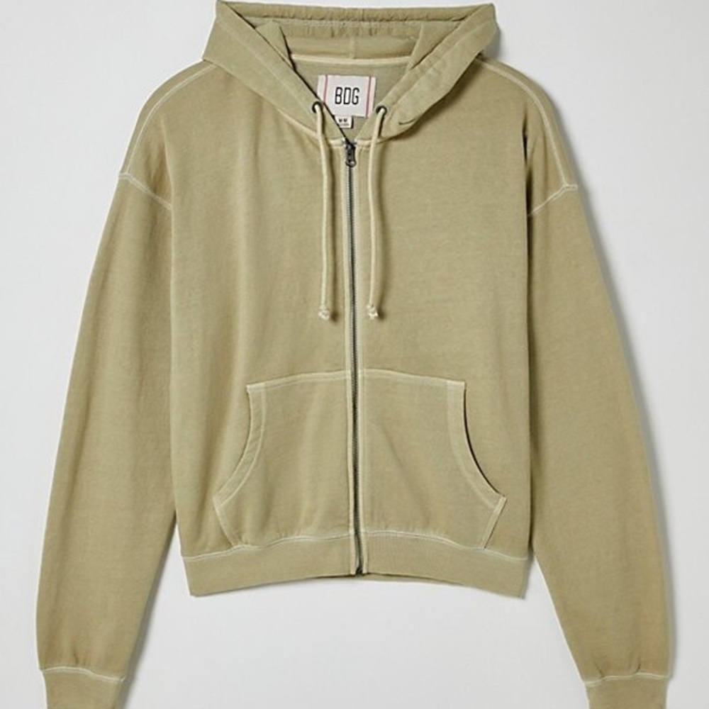 BDG Light Olive Zip-Up Hoodie